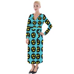 005 - Ugly Smiley With Horror Face - Scary Smiley Velvet Maxi Wrap Dress by DinzDas