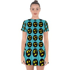 005 - Ugly Smiley With Horror Face - Scary Smiley Drop Hem Mini Chiffon Dress by DinzDas