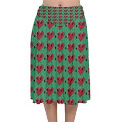 Evil Heart Graffiti Pattern Velvet Flared Midi Skirt by DinzDas