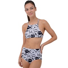 Cute Cat Faces Pattern High Waist Tankini Set by TastefulDesigns