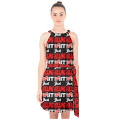 Just Killing It - Silly Toilet Stool Rocket Man Halter Collar Waist Tie Chiffon Dress by DinzDas