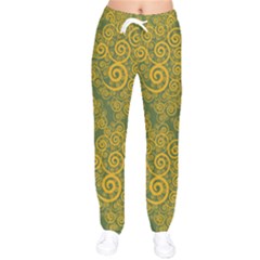 Abstract Flowers And Circle Women Velvet Drawstring Pants by DinzDas