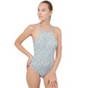 Abstract Flowers And Circle High Neck One Piece Swimsuit View1