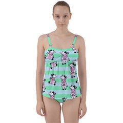 Cow Pattern Twist Front Tankini Set by designsbymallika