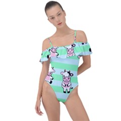 Cow Pattern Frill Detail One Piece Swimsuit by designsbymallika