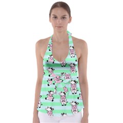 Cow Pattern Babydoll Tankini Top by designsbymallika