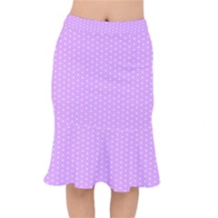 White Polka Dot Pastel Purple Background, Pink Color Vintage Dotted Pattern Short Mermaid Skirt by Casemiro