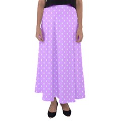 White Polka Dot Pastel Purple Background, Pink Color Vintage Dotted Pattern Flared Maxi Skirt by Casemiro