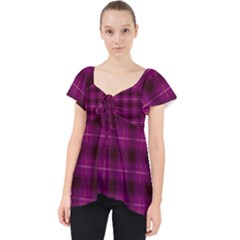 Dark Purple, Violet Tartan, Buffalo Plaid Like Pattern Lace Front Dolly Top by Casemiro