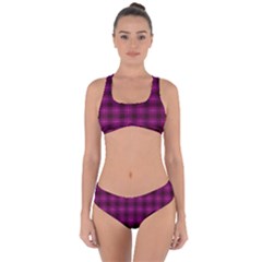 Dark Purple, Violet Tartan, Buffalo Plaid Like Pattern Criss Cross Bikini Set by Casemiro