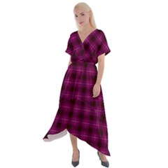 Dark Purple, Violet Tartan, Buffalo Plaid Like Pattern Cross Front Sharkbite Hem Maxi Dress by Casemiro