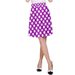 White And Purple, Polka Dots, Retro, Vintage Dotted Pattern A-line Skirt by Casemiro