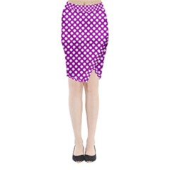 White And Purple, Polka Dots, Retro, Vintage Dotted Pattern Midi Wrap Pencil Skirt by Casemiro