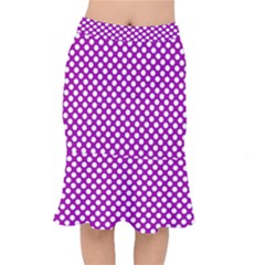 White And Purple, Polka Dots, Retro, Vintage Dotted Pattern Short Mermaid Skirt by Casemiro