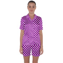 White And Purple, Polka Dots, Retro, Vintage Dotted Pattern Satin Short Sleeve Pyjamas Set by Casemiro