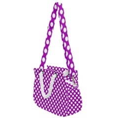 White And Purple, Polka Dots, Retro, Vintage Dotted Pattern Rope Handles Shoulder Strap Bag by Casemiro