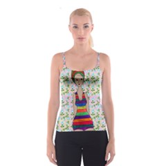 Tan Swimmer Flowerwall Spaghetti Strap Top by snowwhitegirl