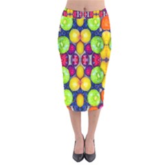 Fruits And Vegetables Pattern Velvet Midi Pencil Skirt by dflcprintsclothing