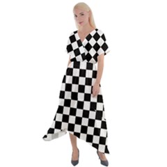 Black And White Chessboard Pattern, Classic, Tiled, Chess Like Theme Cross Front Sharkbite Hem Maxi Dress by Casemiro