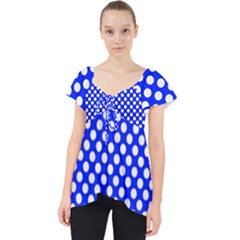 Dark Blue And White Polka Dots Pattern, Retro Pin-up Style Theme, Classic Dotted Theme Lace Front Dolly Top by Casemiro