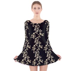 Dark Botanical Motif Pattern Long Sleeve Velvet Skater Dress by dflcprintsclothing