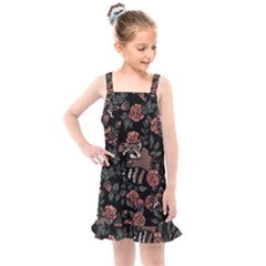 Raccoon Floral Kids  Overall Dress by BubbSnugg