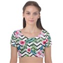 Tropical Zig Zag Pattern Velvet Short Sleeve Crop Top  View1