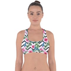 Tropical Zig Zag Pattern Cross Back Hipster Bikini Top  by designsbymallika