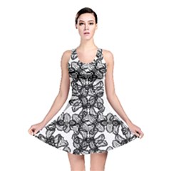 Stylized Botanical Motif Black And White Print Reversible Skater Dress by dflcprintsclothing