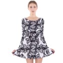 Stylized Botanical Motif Black And White Print Long Sleeve Velvet Skater Dress View1