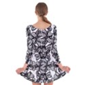 Stylized Botanical Motif Black And White Print Long Sleeve Velvet Skater Dress View2