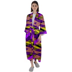 Abstract Geometric Blocks, Yellow, Orange, Purple Triangles, Modern Design Maxi Satin Kimono by Casemiro