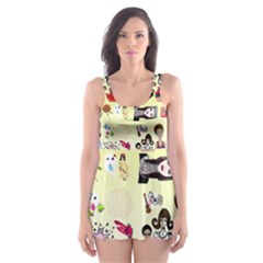 Kawaii Collage Yellow  Ombre Skater Dress Swimsuit by snowwhitegirl