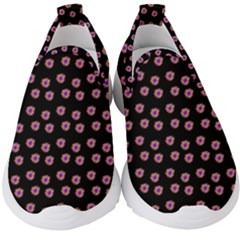 Peach Purple Daisy Flower Black Kids  Slip On Sneakers by snowwhitegirl