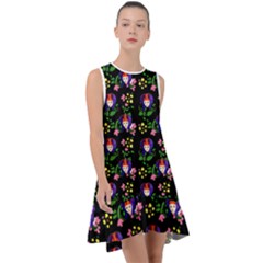 60s Girl Floral Daisy Black Frill Swing Dress by snowwhitegirl