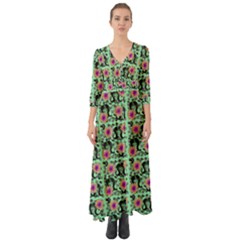 60s Girl Floral Green Button Up Boho Maxi Dress by snowwhitegirl