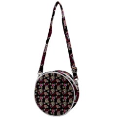 Braids Doll Daisies Black Crossbody Circle Bag by snowwhitegirl