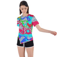 Colorful Distorted Shapes On A Grey Background                                                      Asymmetrical Short Sleeve Sports Tee by LalyLauraFLM