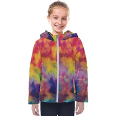 Colorful Watercolors Texture                                                   Kids  Hooded Puffer Jacket by LalyLauraFLM