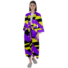 Abstract Triangles, Three Color Dotted Pattern, Purple, Yellow, Black In Saturated Colors Maxi Satin Kimono by Casemiro