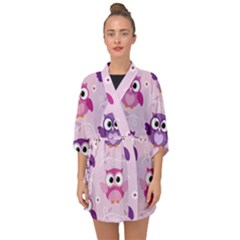 Seamless Cute Colourfull Owl Kids Pattern Half Sleeve Chiffon Kimono by Amaryn4rt