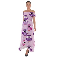 Seamless Cute Colourfull Owl Kids Pattern Off Shoulder Open Front Chiffon Dress by Amaryn4rt