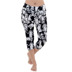 Graffiti Spray Can Characters Seamless Pattern Lightweight Velour Capri Yoga Leggings by Amaryn4rt