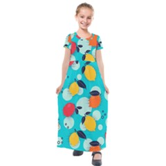 Pop Art Style Citrus Seamless Pattern Kids  Short Sleeve Maxi Dress by Amaryn4rt