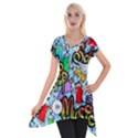 Graffiti Characters Seamless Pattern Short Sleeve Side Drop Tunic View1