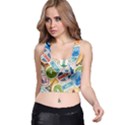 Travel Pattern Immigration Stamps Stickers With Historical Cultural Objects Travelling Visa Immigrant Racer Back Crop Top View1
