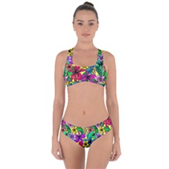 Hibiscus Flowers Pattern, Floral Theme, Rainbow Colors, Colorful Palette Criss Cross Bikini Set by Casemiro