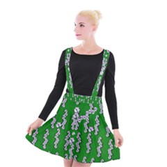 Cherry-blossoms Branch Decorative On A Field Of Fern Suspender Skater Skirt by pepitasart