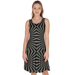 Geometric Pattern, Army Green And Black Lines, Regular Theme Knee Length Skater Dress With Pockets by Casemiro