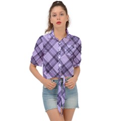 Pastel Purple And Steel Black Lines Pattern, Retro Tartan, Classic Plaid Tie Front Shirt  by Casemiro